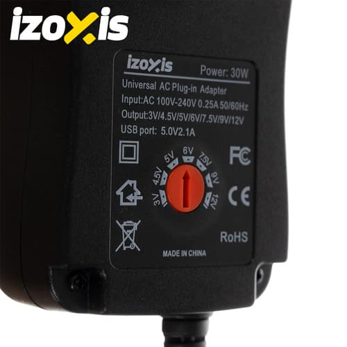 Universal strømadapter 3–12V 30W – med USB og 6 stik