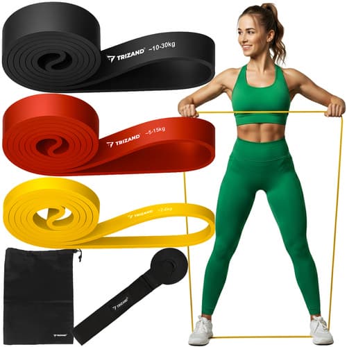 Fitness-elastikker, sæt: 3 elastikker + krog + træningsplan TRIZAND