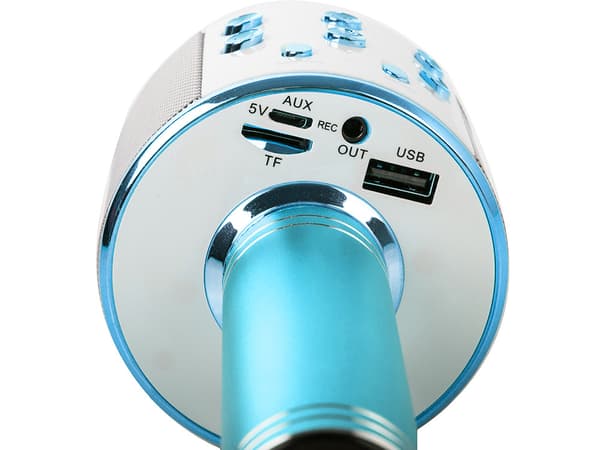 Trådløs Bluetooth-mikrofon med karaoke-højttaler, stemmemodulator, rund - Blå farve