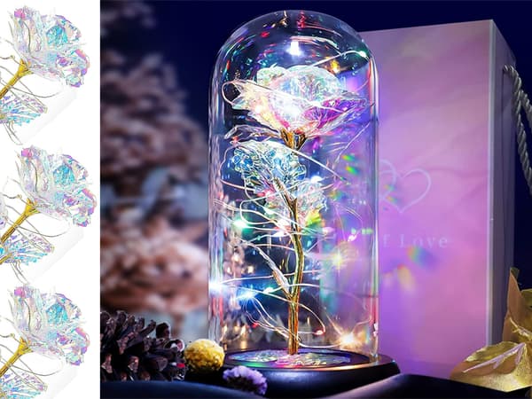 Evig rose i glas gave LED lysende glas