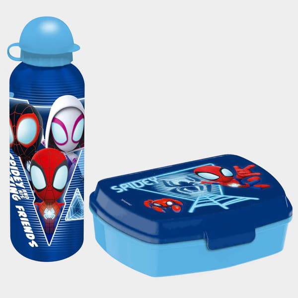 sandwichboks + aluminiumsflaskesæt Spiderman Blue Web