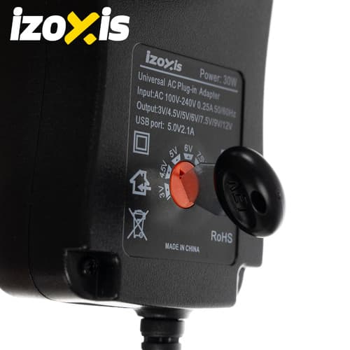 Universal strømadapter 3–12V 30W – med USB og 6 stik