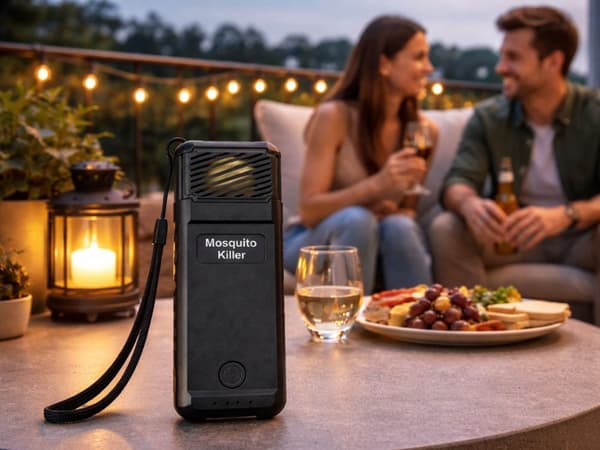 Sort bærbar myggespray USB – 6 refills medfølger