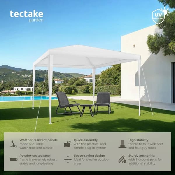 Tectake Pavillon Farah, Hvid, 3 x 3 m - C - Mindre Slid