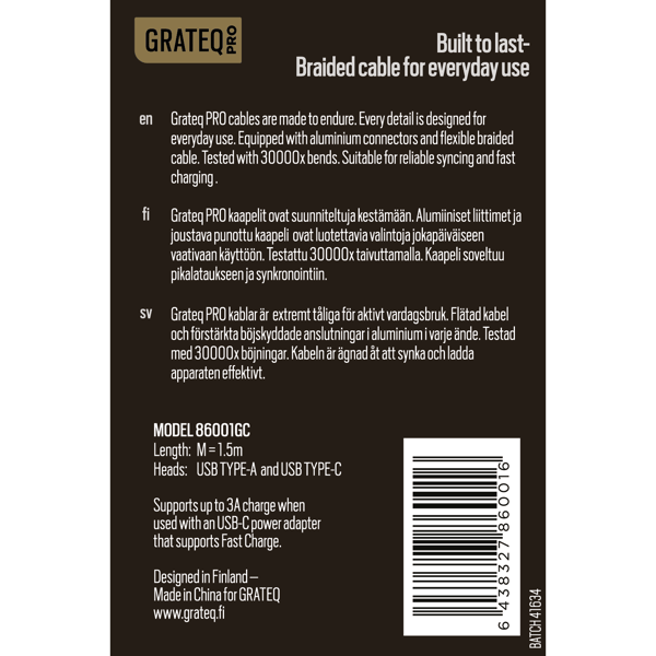 Grateq Pro USB-A til USB-C Kabel 1,5m - A - Som ny