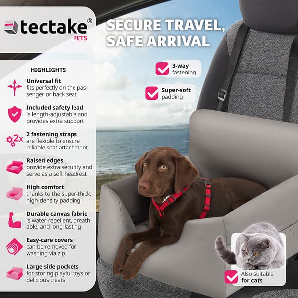Tectake Milow Bilsete for hund, grå - B - Veldig bra
