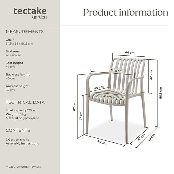Tectake Hagestoler Alcudia Sett med 2 - A - Som ny