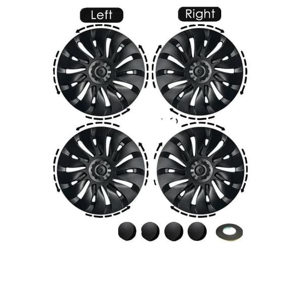 19" Tesla Model Y -pölykapselit, musta (4 kpl) - A - Kuin uusi