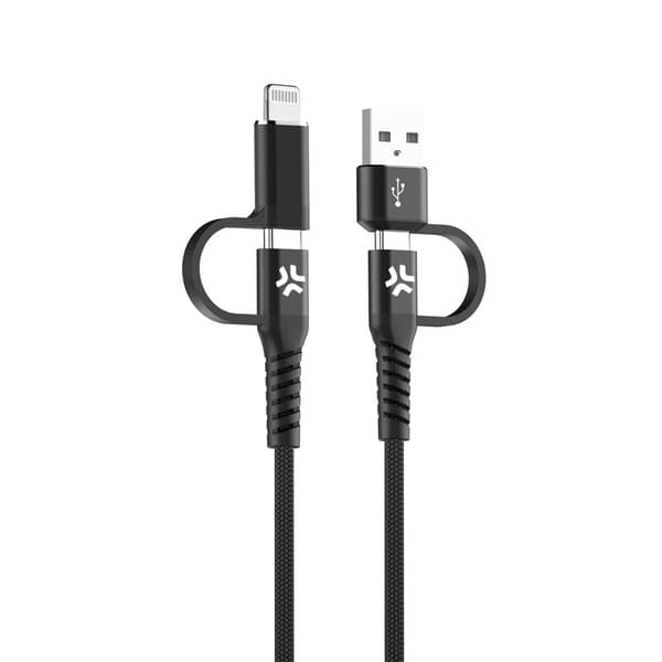 CELLY 4-I-1 KABEL A+C TIL C+LIGHT 2M BK - A - Som Ny