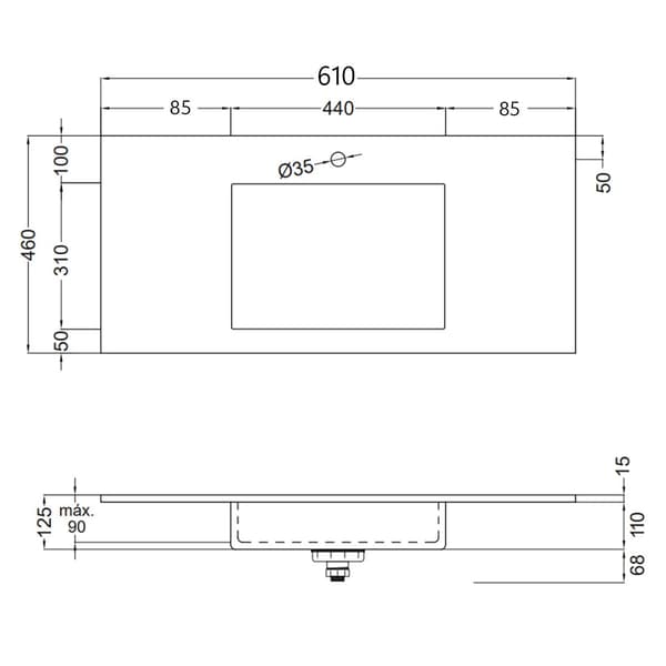 Tenfors Flow Solid Surface Tvättställ 61 cm, Matt Vit - A - Som ny