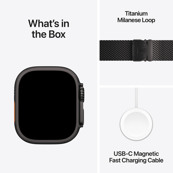 Apple Watch Ultra 3 GPS Cellular 49 mm Sort Titanium urkasse og Sort Milanese loop Medium - B - Meget god