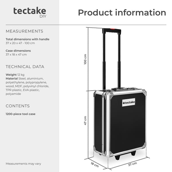 tectake Aluminium Trolley Værktøjskasse, 1.200 dele - C - Mindre Slid