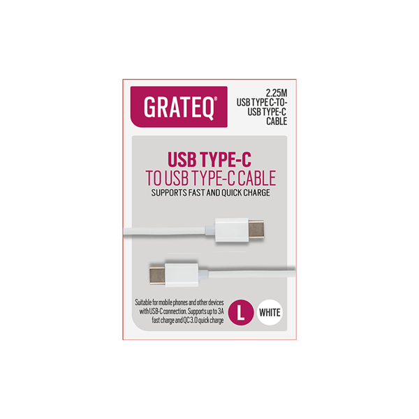 GRATEQ USB-C Laddkabel 225M Vit - A - Som ny