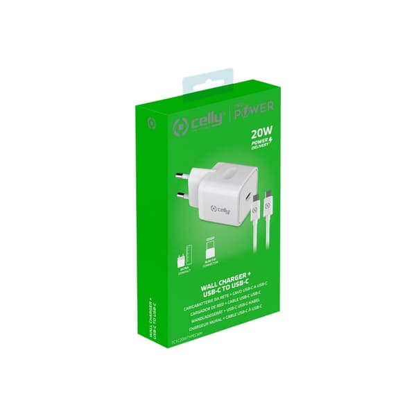 Celly 20W Oplader med USB-C til USB-C Kabel - A - Som Ny
