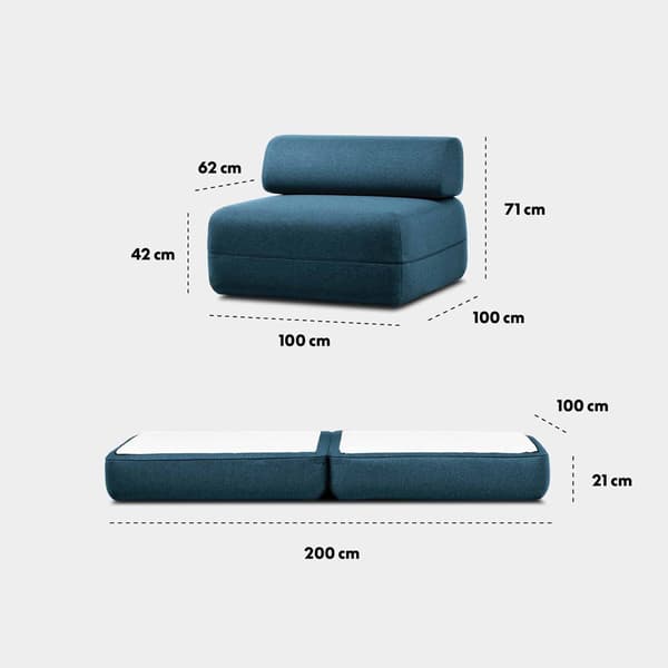 KHOY Bäddsoffa Enkel, Oceanblå - A - Som ny