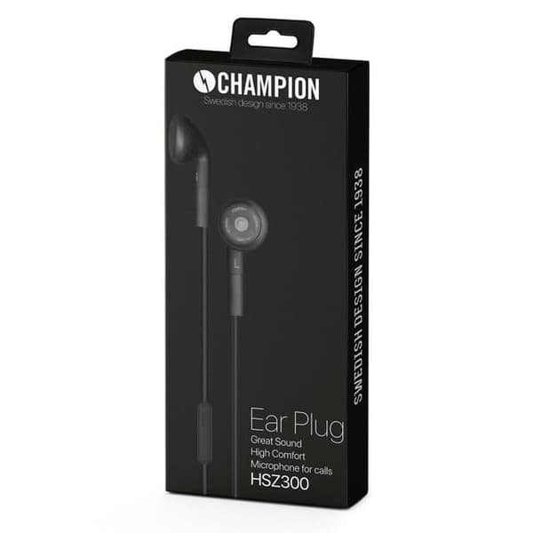 Champion Kablede Ørepropper HSZ300, Sort - A - Som Ny