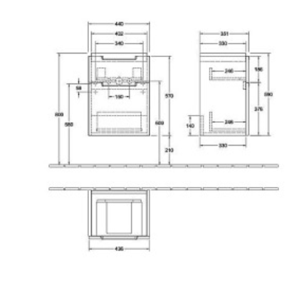 V&B Vaskeskab, 590x352mm, Sort Mat Lak - A - Som Ny