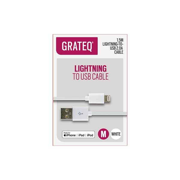 Grateq Lightning-kabel 1,5 m, hvit - A - Som ny