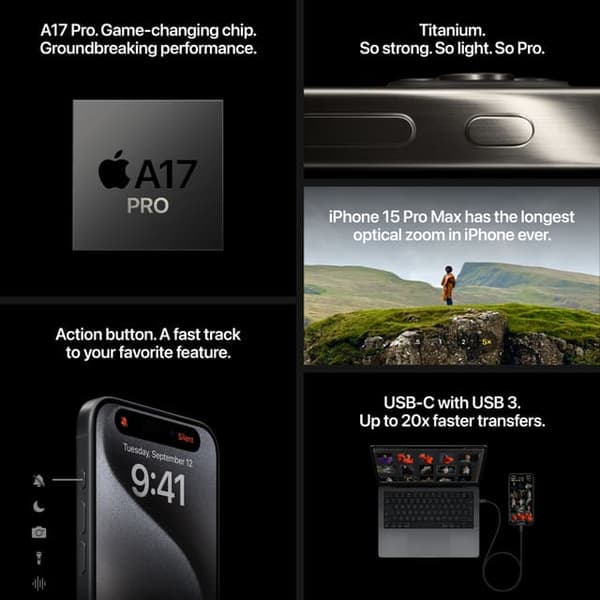 iPhone 15 Pro 5G Smartphone 128 GB, Sort Titanium - C - Af Partner