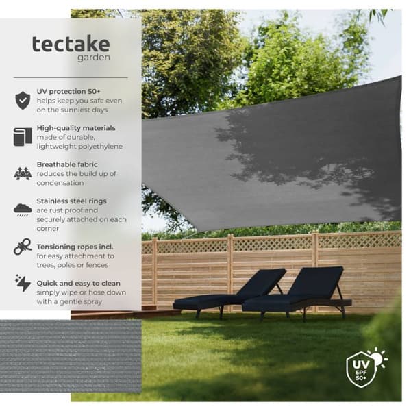 Tectake Solsejl, Grå, 5,4 x 5,4 m - C - Mindre Slid