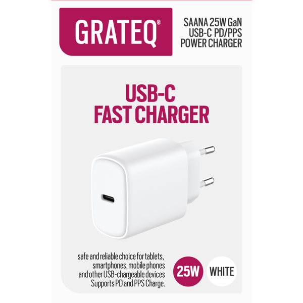 Grateq Saana USB-C -seinälaturi GaN 25W - C - Pientä kulumaa