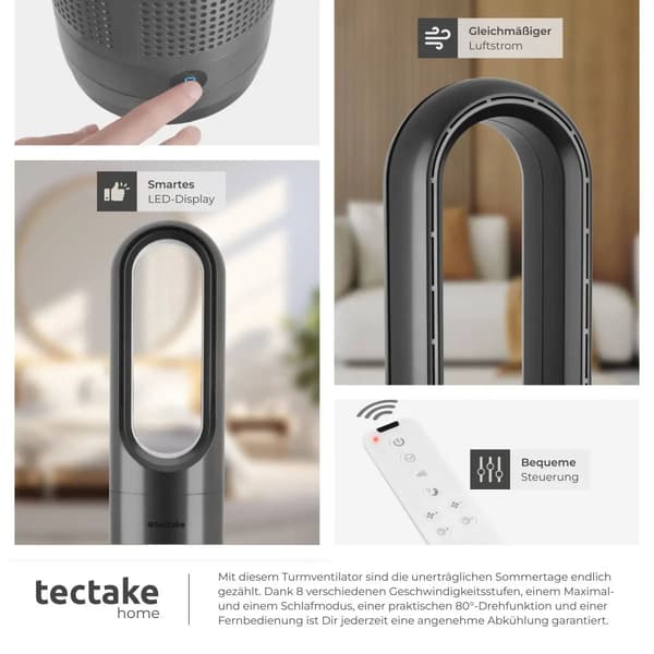 Tectake Polar Tårnventilator med 80° Oscillation, Hvid - B - Meget God