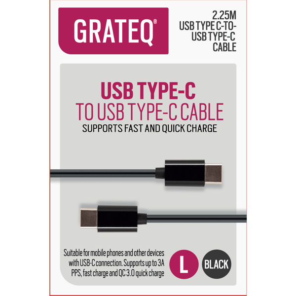 Grateq USB-C til USB-C Ladekabel Rask 2.25M - A - Som Ny