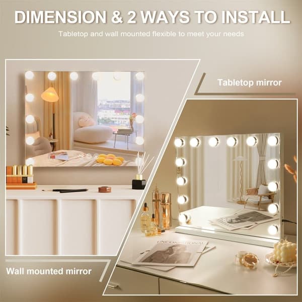 Fenchiliin Hollywood Stort LED Makeup Spejl 50x40cm, Hvid - B - Meget God