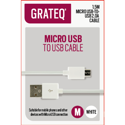 Grateq Micro-USB-kabel 1,5 m Hvit - A - Som ny