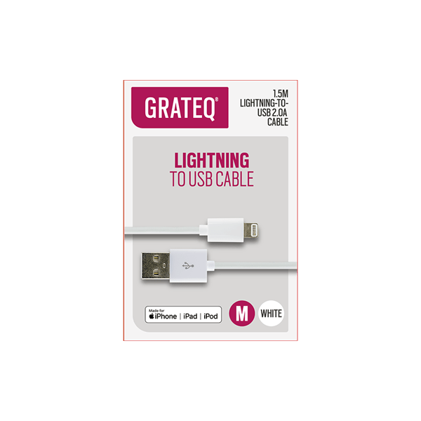 Grateq Lightning–USB-A-kaapeli 1,5 m - A - Kuin uusi