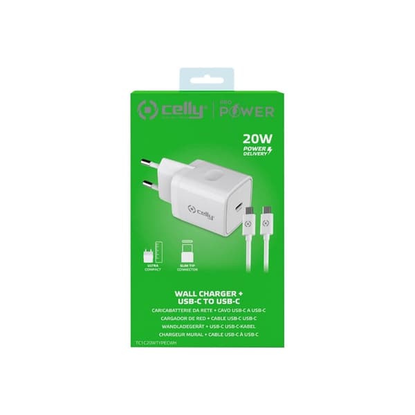 Celly 20W Oplader med USB-C til USB-C Kabel - A - Som Ny