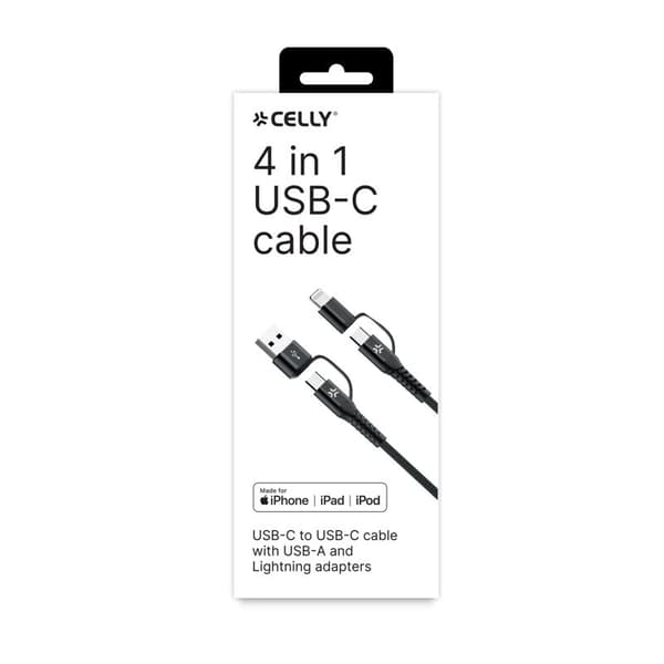 CELLY 4-I-1 KABEL A+C TIL C+LIGHT 2M BK - A - Som Ny