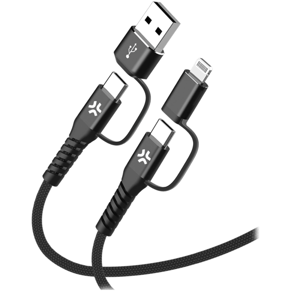 CELLY 4-I-1 KABEL A+C TIL C+LIGHT 2M BK - A - Som Ny