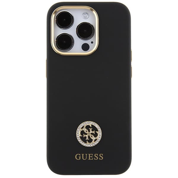 Guess Silikone Logo Strass 4G cover til iPhone 15 Pro Max, sort