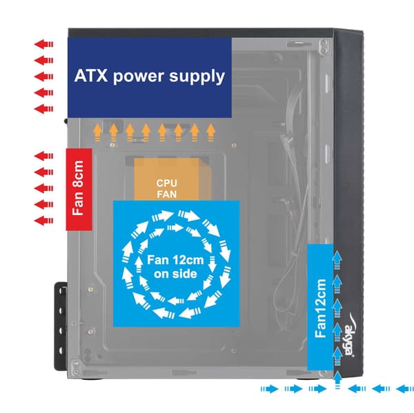 Micro ATX-kabinet til Akyga AK35BK PC Tower-computer, 2x USB 2.0 sort
