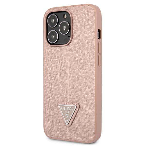 Guess Saffiano Triangle Logo-etui til iPhone 13 Pro / 13, lyserød