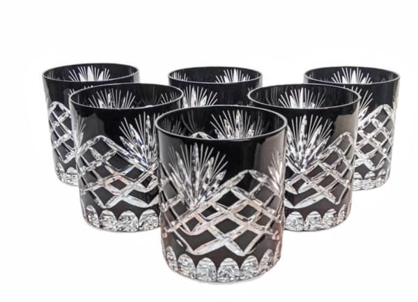 Sorte krystal whiskyglas Ananas 6 stk.