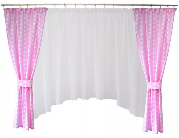 Børnegardin og draperingssæt pink prikker pigeværelse BOHO