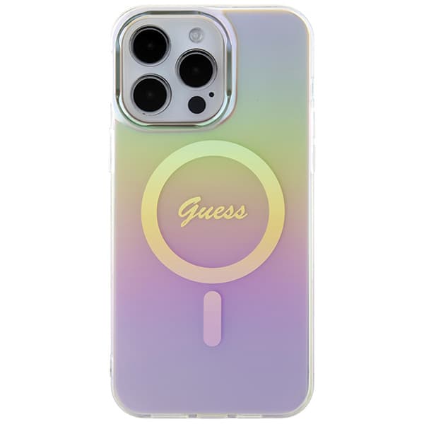 Guess IML Iridescent MagSafe-etui til iPhone 15 Pro, lyserød