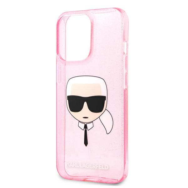 Karl Lagerfeld Glitter Karl`s Head-etui til iPhone 13 Pro Max, lyserød