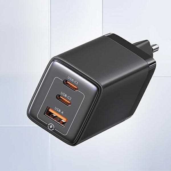 USAMS 2xUSB-C+1xUSB 65W (kun hoved) GaN PD3.0 +QC3.0 Hurtigopladning Sort