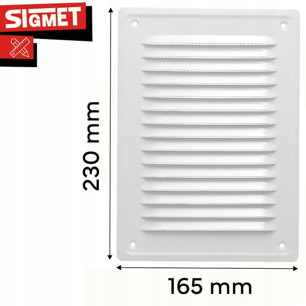 METAL rektangulær ventilationsrist 165x230mm - hvid