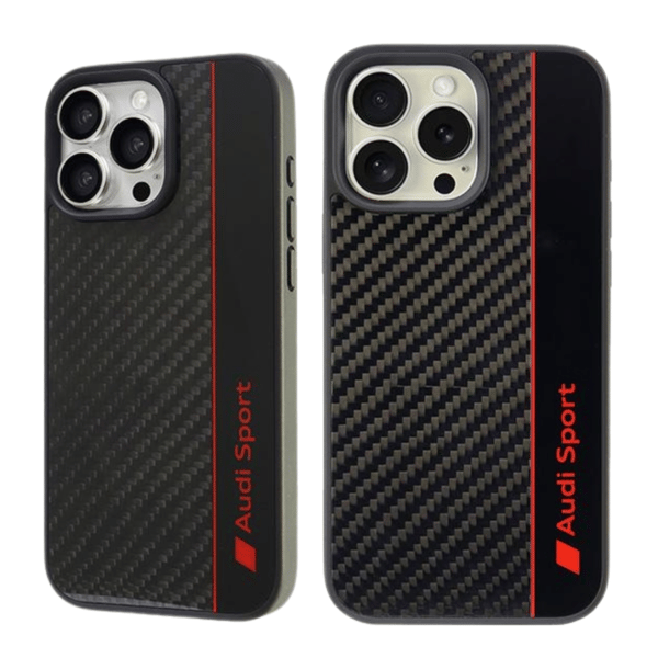 Audi Carbon Fiber Stripe Cover til iPhone 14 Pro, Sort