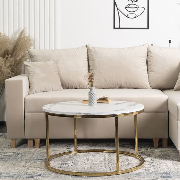 CLIFF MAX Soffbord 80 cm Vit Marmor/Guld Modern Glamour