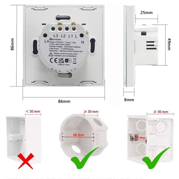 Ljusströmbrytare Vit Panel 300W Wifi