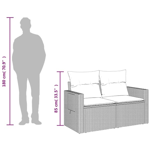 vidaXL Trädgårdssoffa med kuddar, 2-sits, grå, polyrotting