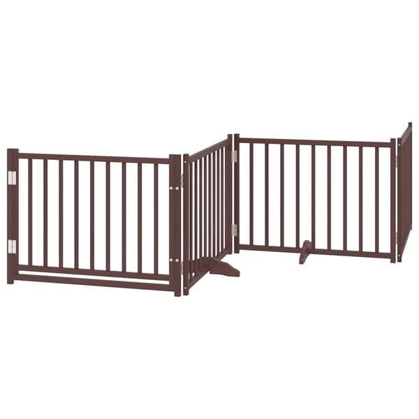 vidaXL Hopfällbar hundgrind med dörr 4 paneler brun 320 cm