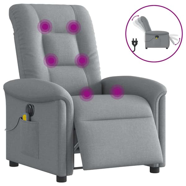 vidaXL Elektrisk massagefåtölj ljusgrå tyg