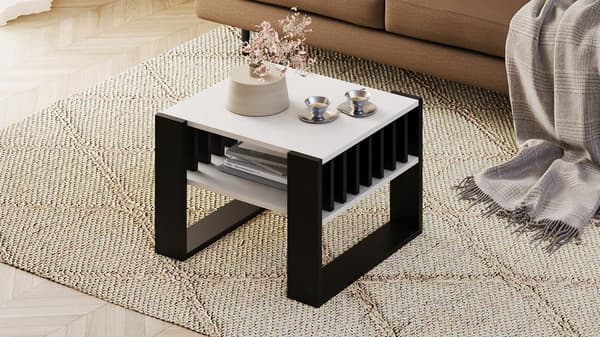 Soffbord med ribbor 55x55 vit/svart loft