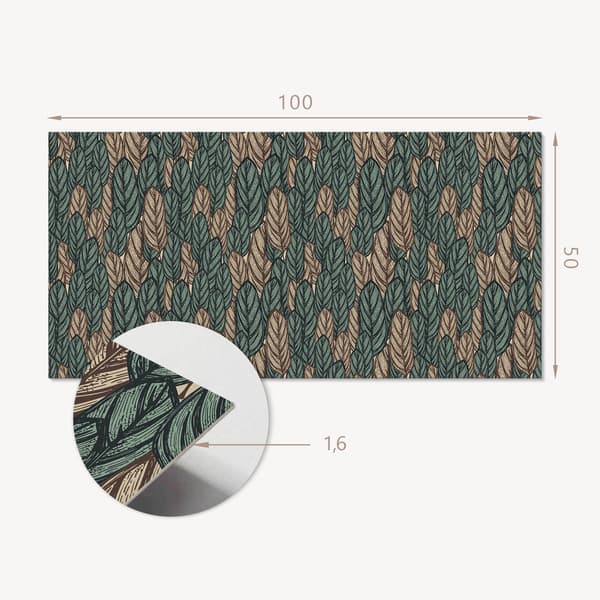 Självhäftande vinylpanel för tonårsrum 100x50 cm lövmönster i 2D-layout